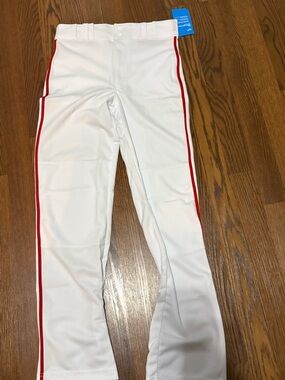 Kids White Athletic Pants with Red Side Stripe - Classic Team Joggers